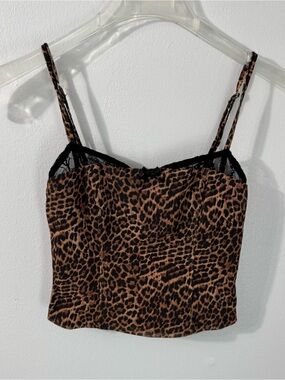 Edikted Gal Leopard Print Cami Top with Mesh Lace Trim